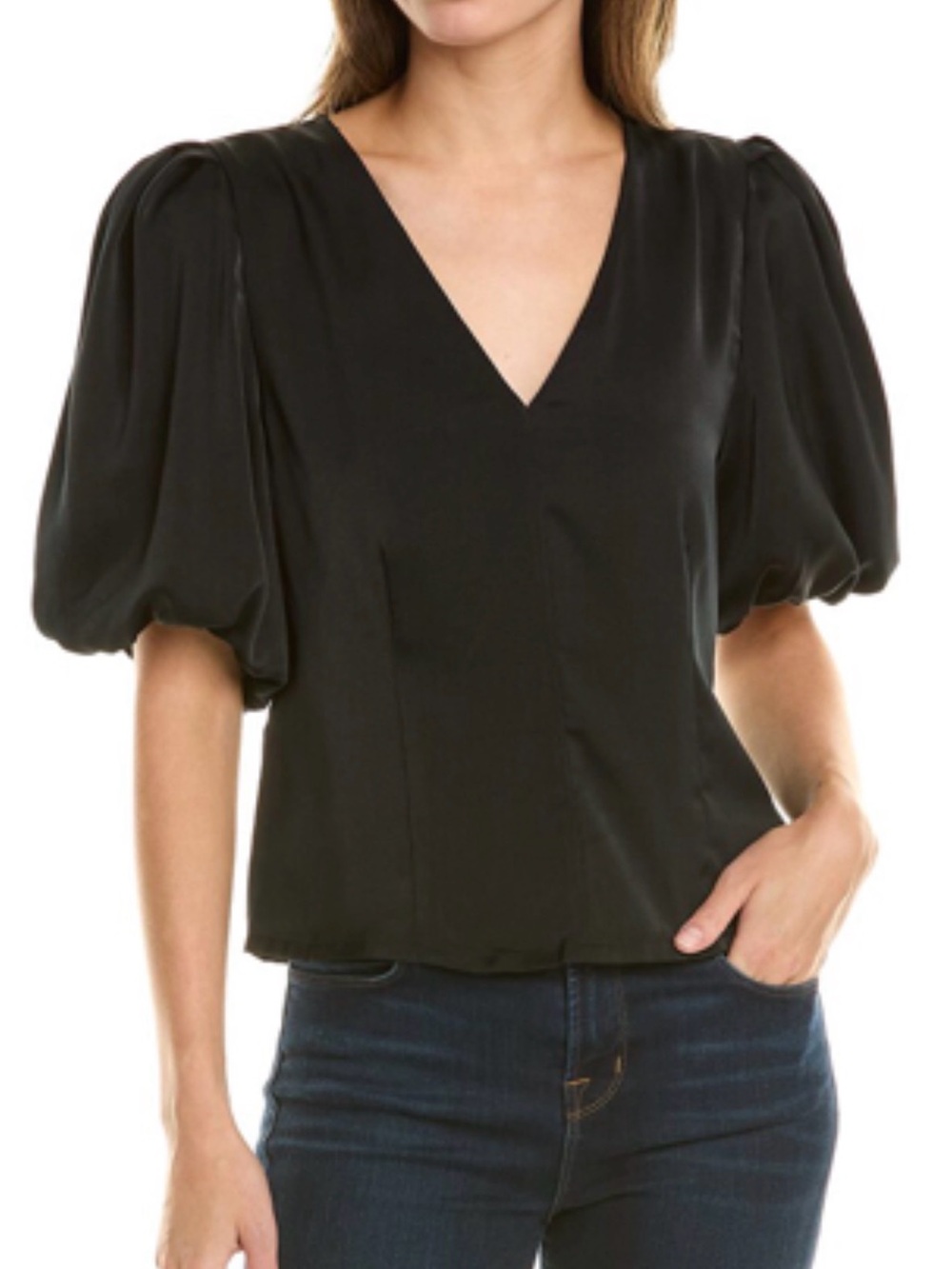 Rachel Roy Silk Effect Balloon Sleeve V-Neck Top Size Medium